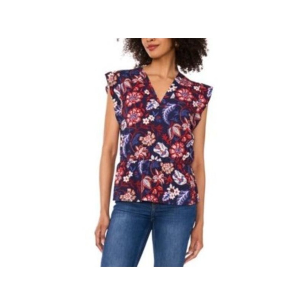 Sam Jess Women's Printed Smocked Flutter Sleeve Top (XS)